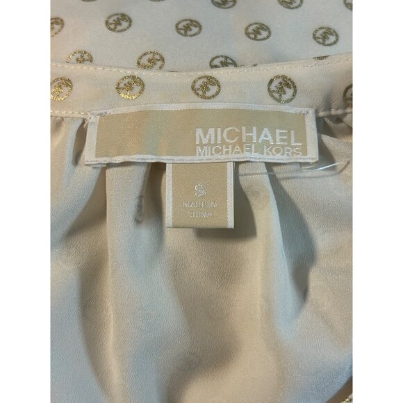 Michael Kors Cold Shoulder Blouse Shirt Top Gold Logo Polka Dot Print Size Small - Picture 5 of 6